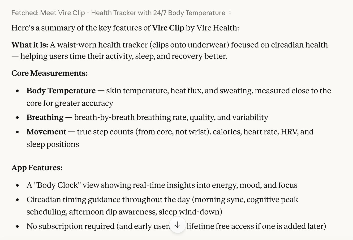Prompt results for gathering key features using Claude